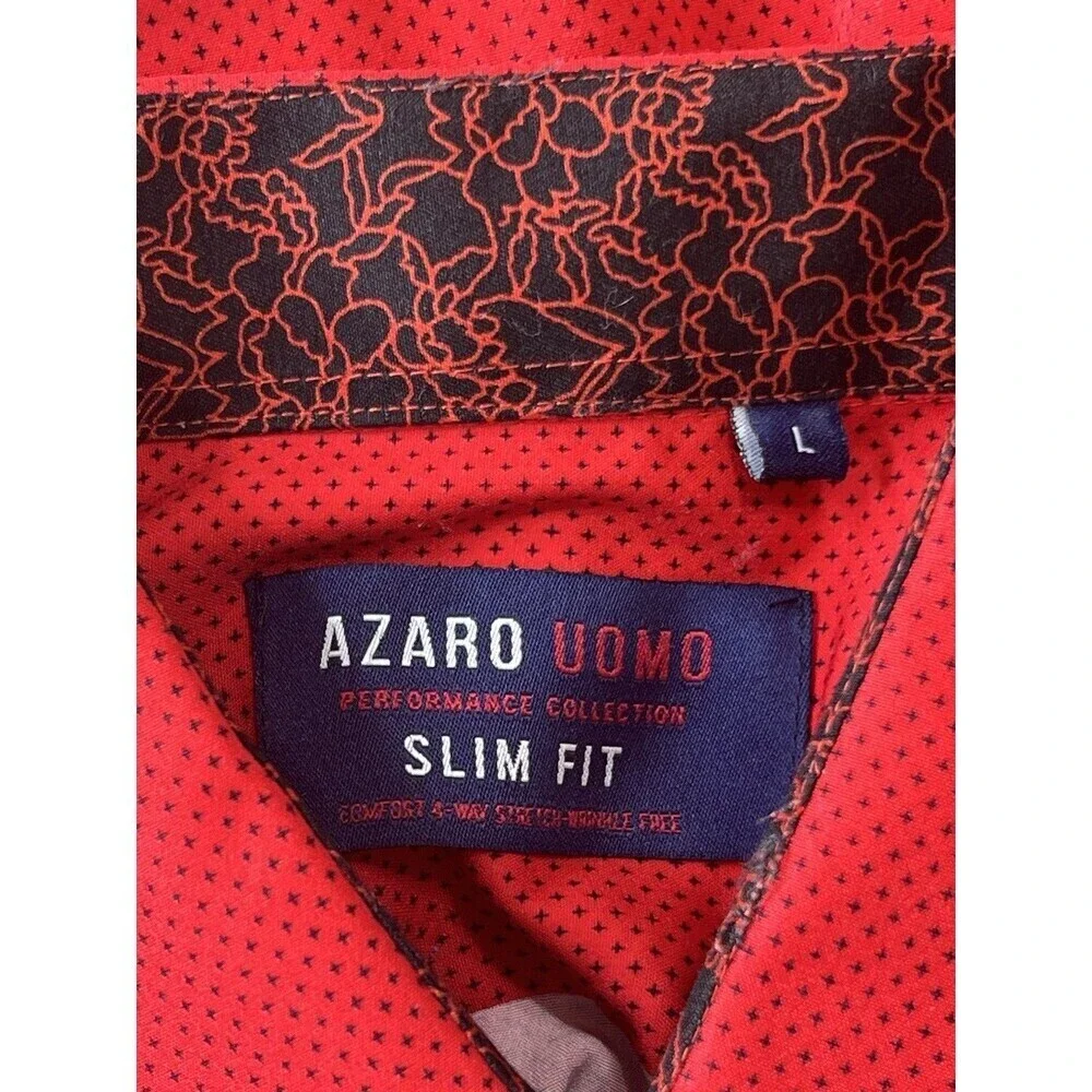 Azaro Uomo Men's Slim-Fit Black Red Long-Sleeve Dress Shirt Size Large